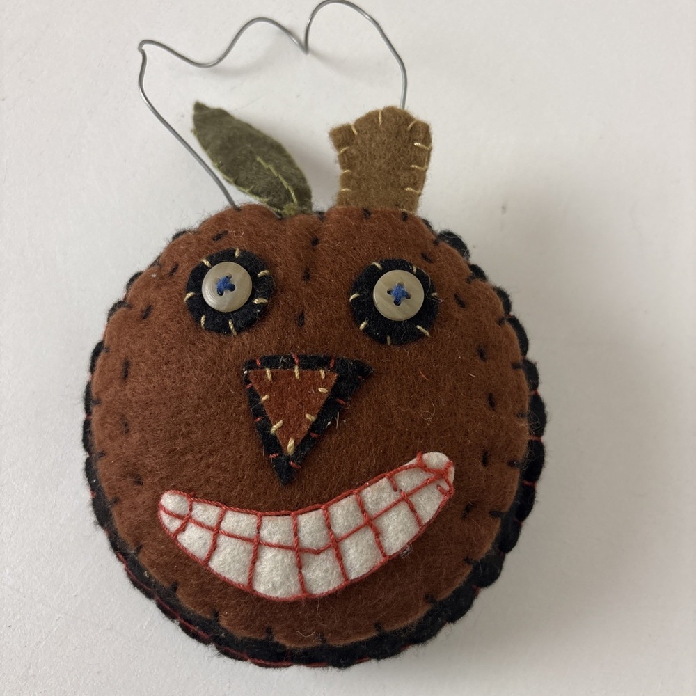 Vintage Halloween Appliqué Fabric Jack-o'-Lantern Ornament Decor Kinda Creepy